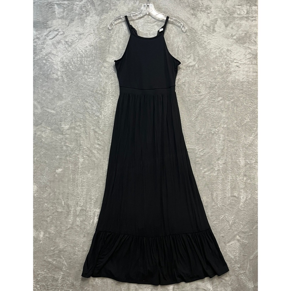 Old Navy Maxi Dress Womens Small Black Sleeveless High Neck Tiered Ruffle Hem